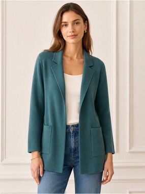 J.Crew Green Knit Sweater Blazer Open Front Patch Pockets Estimated XL